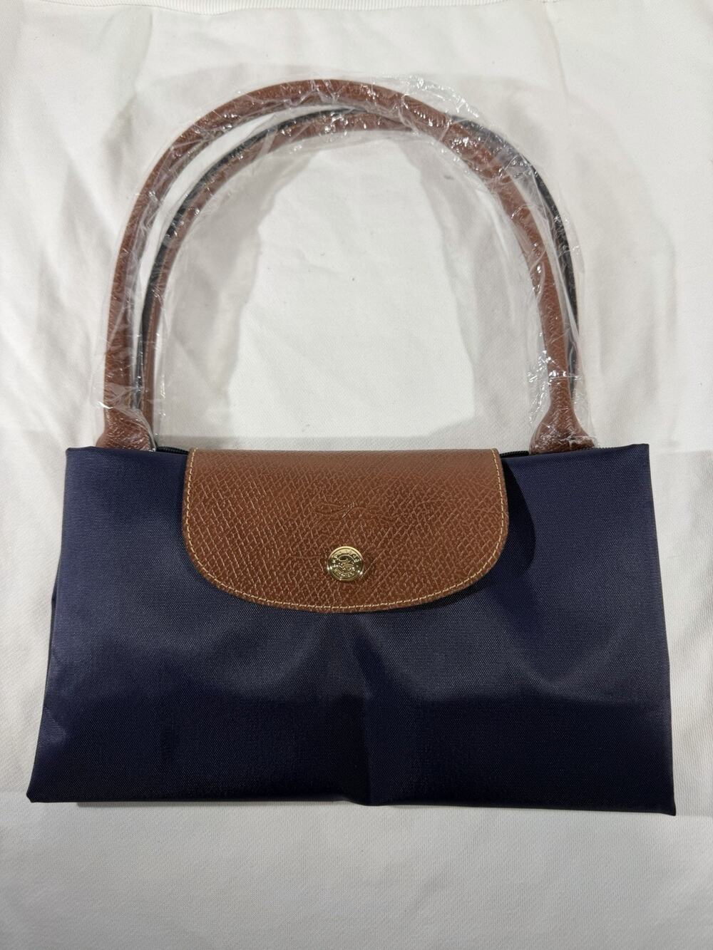 Longchamp Le Pliage Medium Tote Bag Navy Women’s Nylon Leather Shoulder